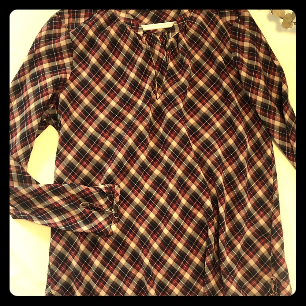GAP Navy/Red/grey Plaid Blouse